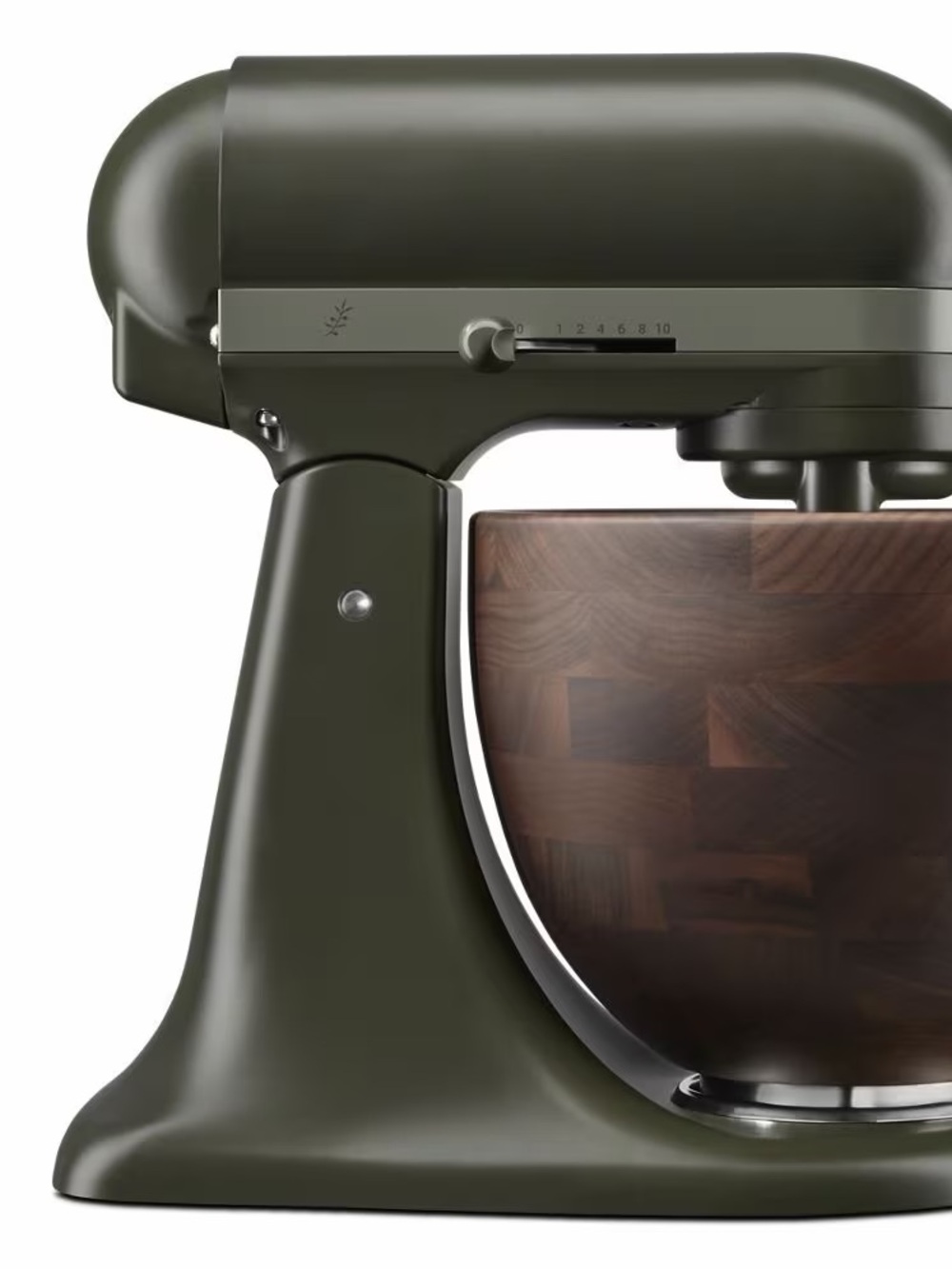 KitchenAid Olive Green Stand Mixer with Wooden Bowl